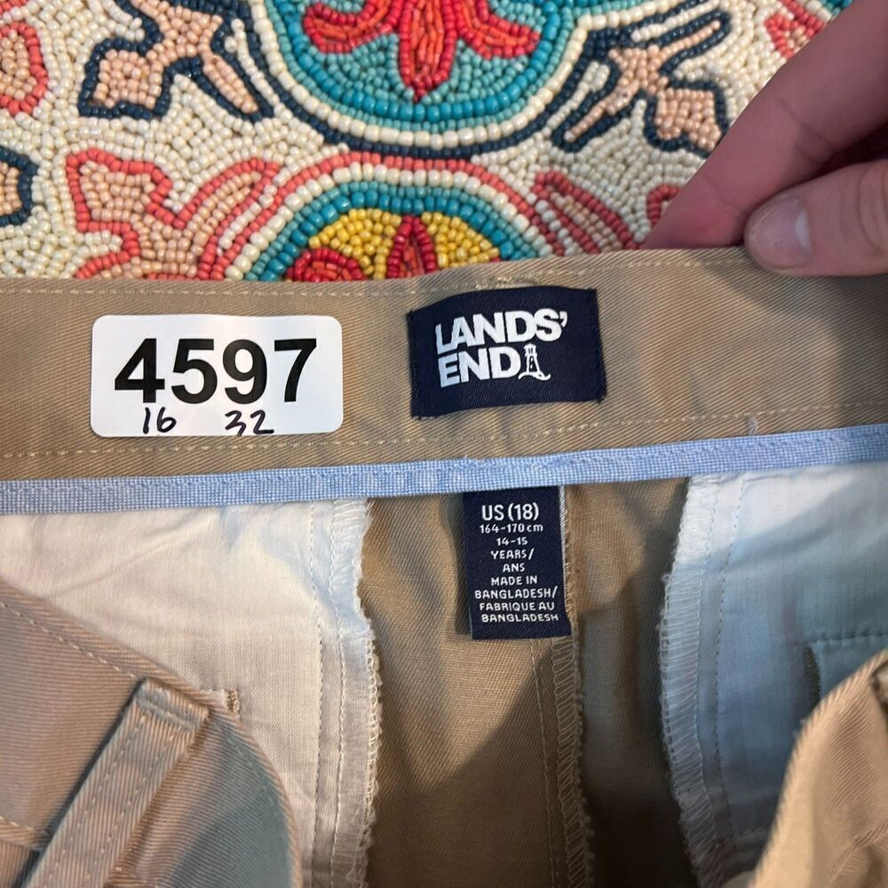Lands' End Boys Dress Pants Beige Sz 18 Cotton Straight Flat Front Button Zip - Picture 10 of 10